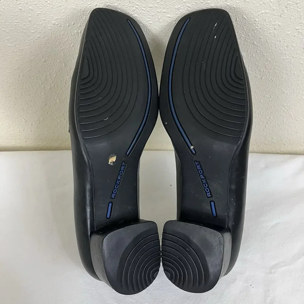 Rockport Leather Square Toe Loafer Womens 8.5 Black